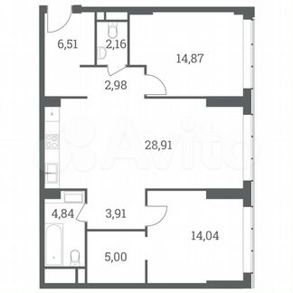 2-к квартира, 83.2 м², 5/51 эт.