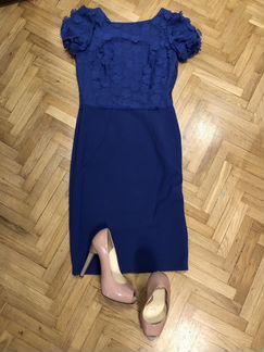 Платье-футляр синее