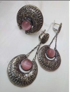 Серебряные серьги и кольцо