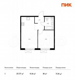 1-к квартира, 37.8 м², 13/16 эт.