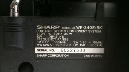 Магнитофор sharp WF-340(BK) СССР