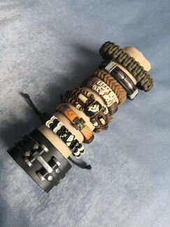 Браслеты мужские натуральная кожа и подвески