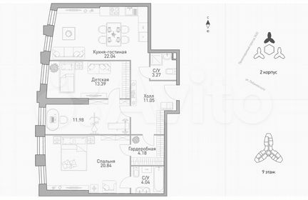 3-к квартира, 95.3 м², 9/39 эт.