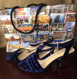 Босоножки новые 36 размер синие велюровые вечерние